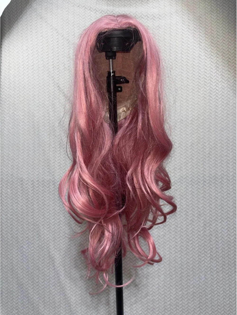 Long Wavy Pink Synthetic Wig with Middle Part